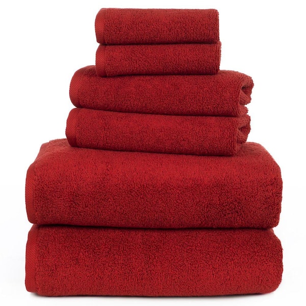 Lavish Home 100% Cotton Hotel 6 Piece Towel Set - Brick