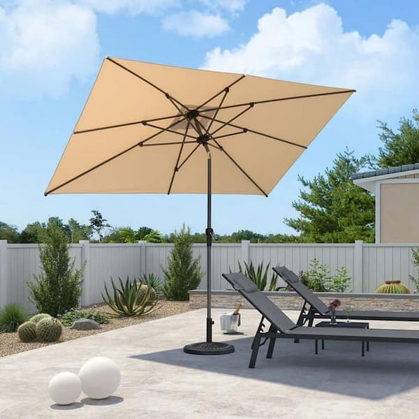 6.5 ft. x 10 ft. Square Aluminum Auto-Tilt Outdoor Patio Market Umbrella in Beige