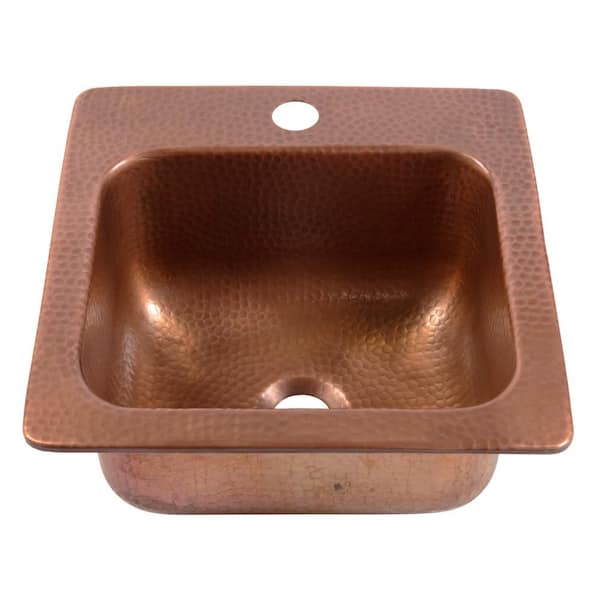 Angelico 15 in. 1-Hole Drop-In Single Bowl 16 Gauge Antique Copper Drop-In Bar Sink