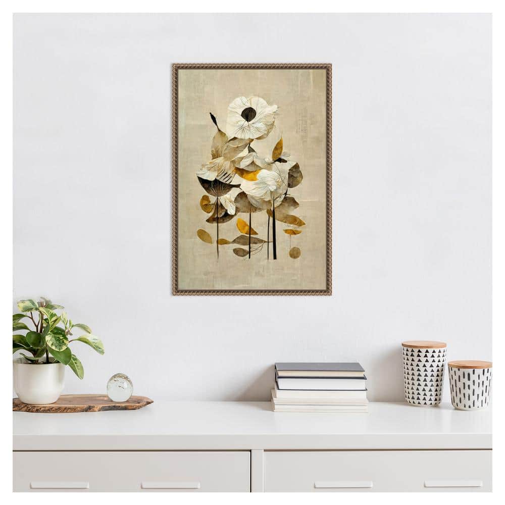 Sylvie Beaded Bronze Framed Abstract Floral Canvas Art
