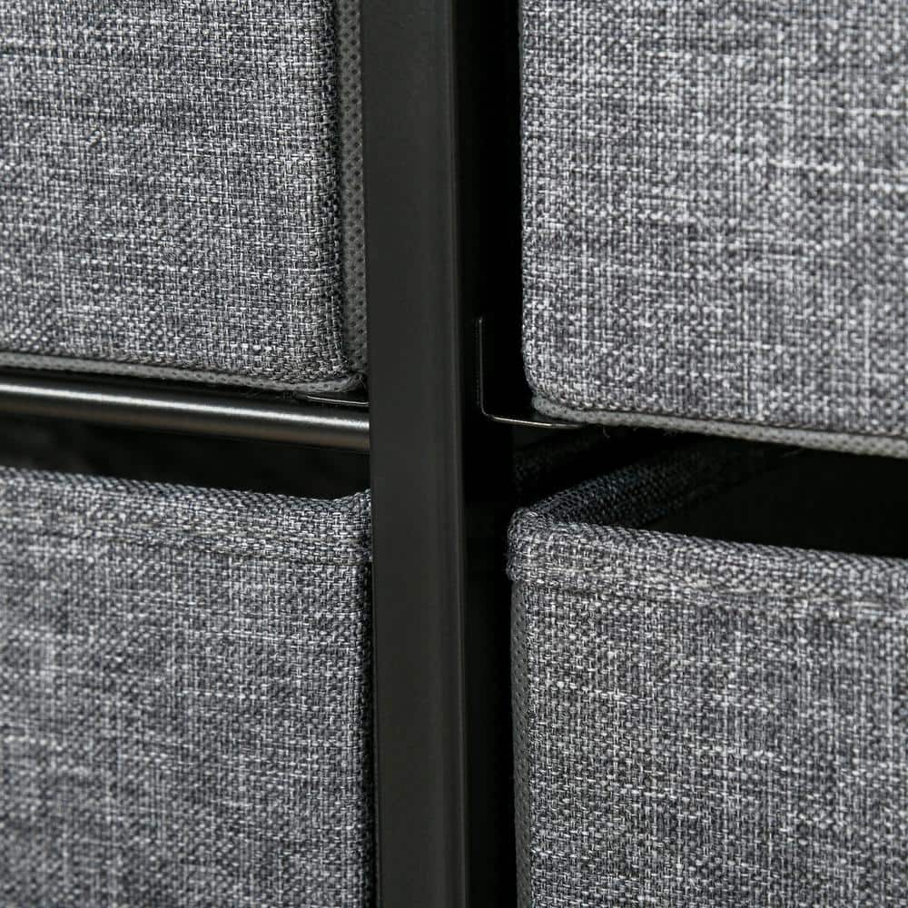 Gray Fabric 7-Drawer Dresser with Dark Wood Top and Steel Frame