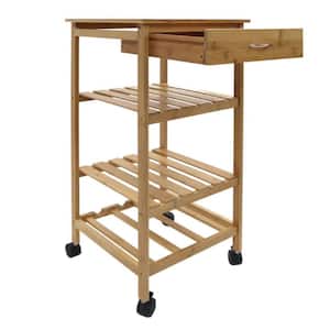 15.25 in. W x 15.25 in. D x 31.50 in. H Natural Wood Kitchen Cart Multi Shelf Trolley with Wine Rack