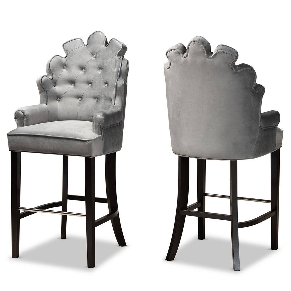 Chloe Dark Grey Velvet and Wood Barstool Set