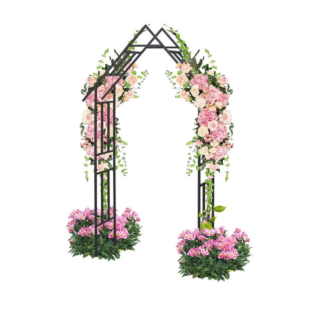 59.8 in. x 95.7 in. Herringbone Steel Garden Arbor Trellis for Garden Climb