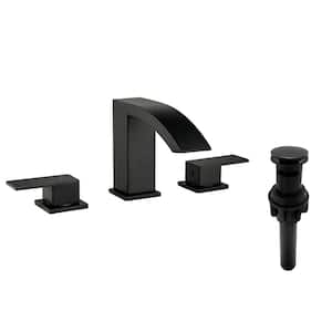 8 in. Widespread 2-Handle Bathroom Faucet with Pop Up Drain for 3-Holes Wide Spread Set Mount in Matte Black (1-Pack)