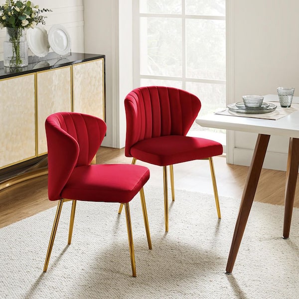 JAYDEN CREATION Milia Red Tufted Dining Chair (Set of 2)