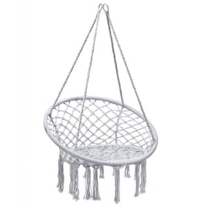 2.6 ft. Reversible Hammock Chairs with Hand Woven Cotton Backrest in Gray