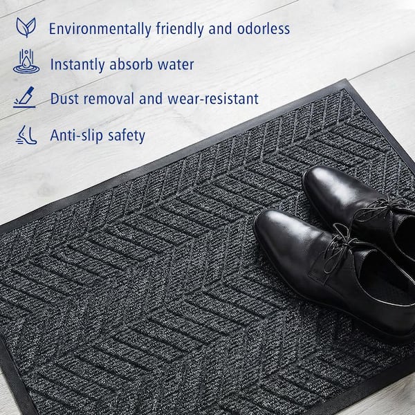 Black 19.69 in. x 31.5in. Non-Slip Dust-Trapping Entryway Doormat, Outdoor Rubber Anti Slip Floor Mat