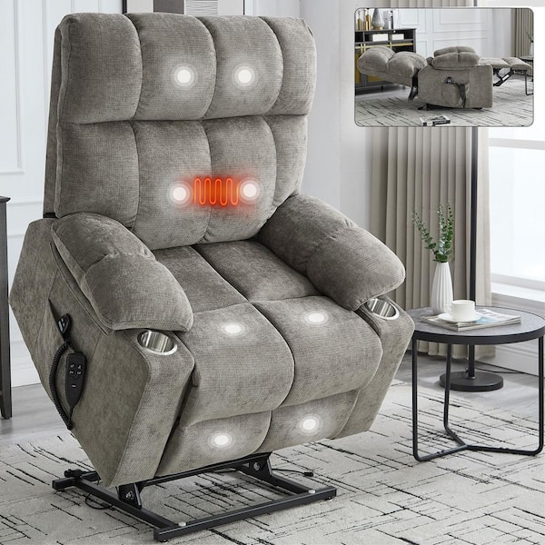 Boyel Living Brown Chenille Power Lift Recliner Chair, Heavy Duty Motion Mechanism with 8-Point Vibration Massage and Lumbar Heating