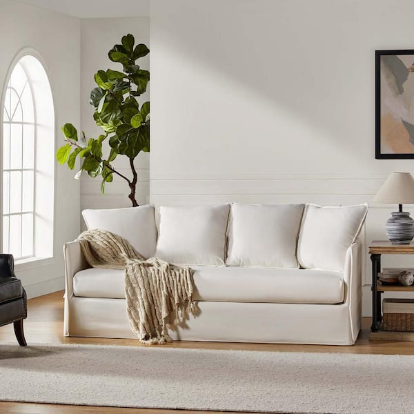 JAYDEN CREATION Ferdinand Mid century 80.3 in. Polyester Slipcovered Sofa Reversible Cushion White SFAY0830 WTE The Home Depot