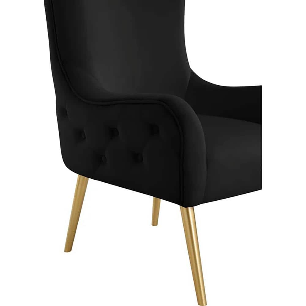Venetian Black Velvet High Back Accent Chair with Gold Legs