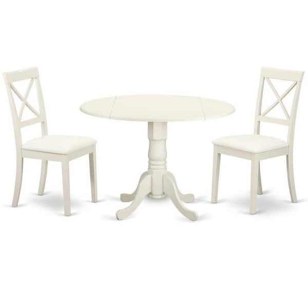 3-Piece Linen White Finish Solid Wood Top - Dining Room Set - Seats 4