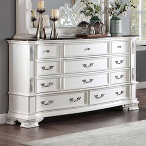 Florince Pearl White 11-Drawer 68 in. W. Dresser With Geunine Marble Top