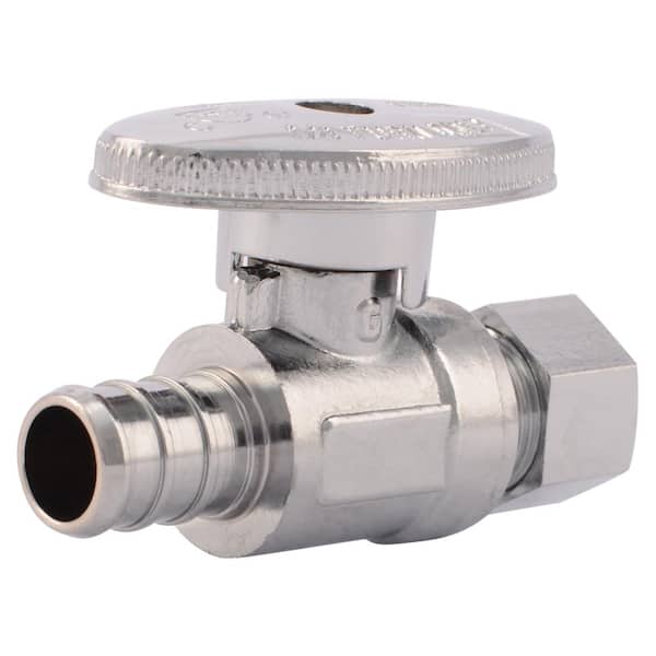 SharkBite 1/2 in. PEX Barb x 3/8 in. OD Compression Brass Quarter Turn Stop Straight Valve