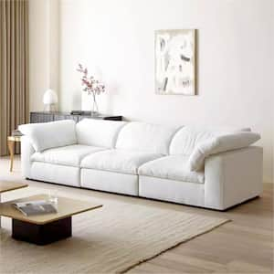 121 in. Square Arm 3-Piece Linen Modular Sectional Sofa Cloud Couch in White