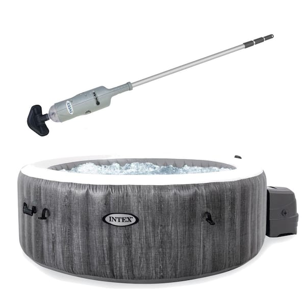 Handheld Vacuum Pool Vacuum with 4-Person Inflatable Hot Tub in Greywood