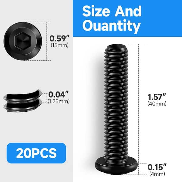 M8 x 40 mm Black Oxide Stainless Steel Hex Button Head Socket Screw (20-Pack)