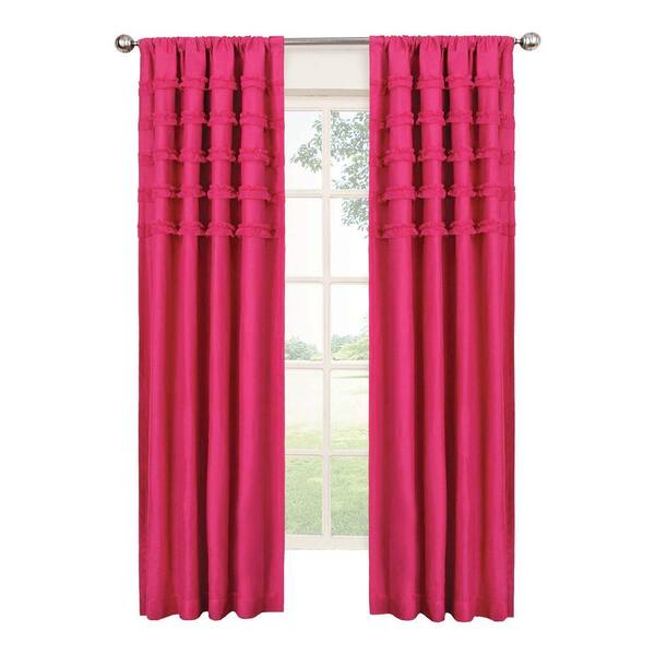 Eclipse Blackout Ruffle Batiste Blackout Raspberry Polyester Rod Pocket Curtain, 84 in. Length