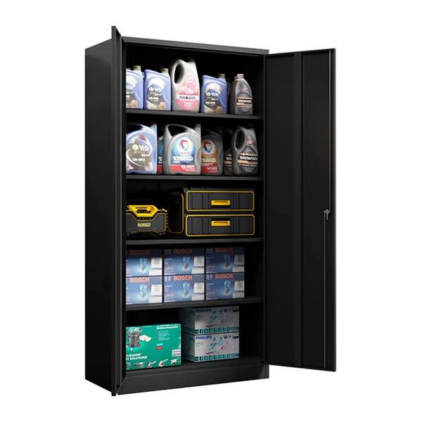 Black Locking Metal Storage Cabinet with 4 Adjustable Shelves