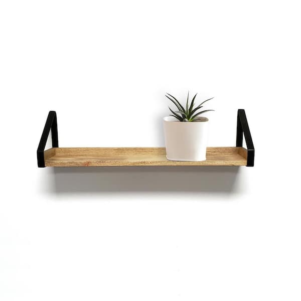 inPlace 24 in. W x 5 in. D x 6 in. H Real Wood Rustic Farmhouse Collection Warm Walnut Decorative Wall Shelf Ledge