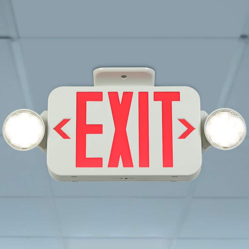 Emergency Exit Light Sign LNC LED Exit Sign Emergency Light Combo Hardwired 120/277V Red Double ...