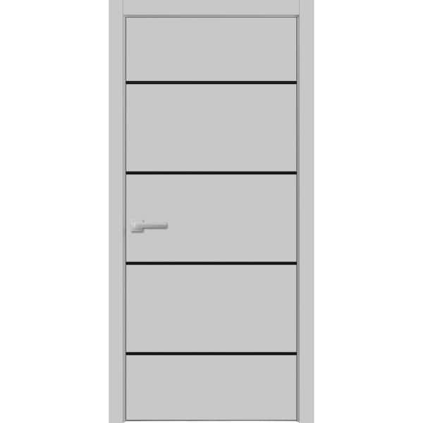 Sartodoors 42 in. x 84 in. 1 Panel Matte Grey Finished Solid Wood with Honeycomb Sliding Door with Hardware