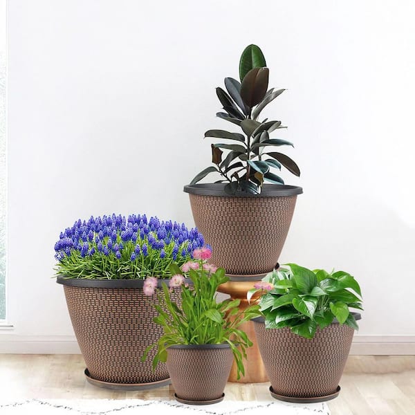 white potted plant Large White Ceramic Pot with Wooden Stand - Planter for Indoor Plants