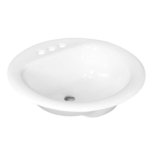 Prime-Line Lavatory Sink Porcelain 19 in. Round Self Rimming 4 in. Centers Front