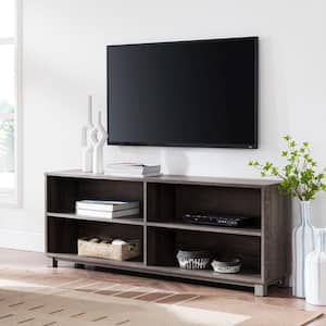 Jodie 62 in. Gray Washed Burnt Oak Wood TV Stand Fits TVs Up to 60 in. with Adjustable Shelves