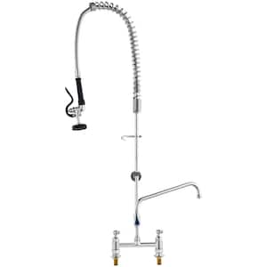 Commercial Faucet 44 in. Double Handle Pull Down Sprayer Kitchen Faucet for 1/2/3 Compartment Sink, Silver