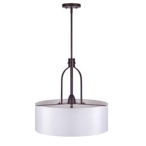 Tama 3-Light Antique Bronze Drum Pendant with White Fabric Shade