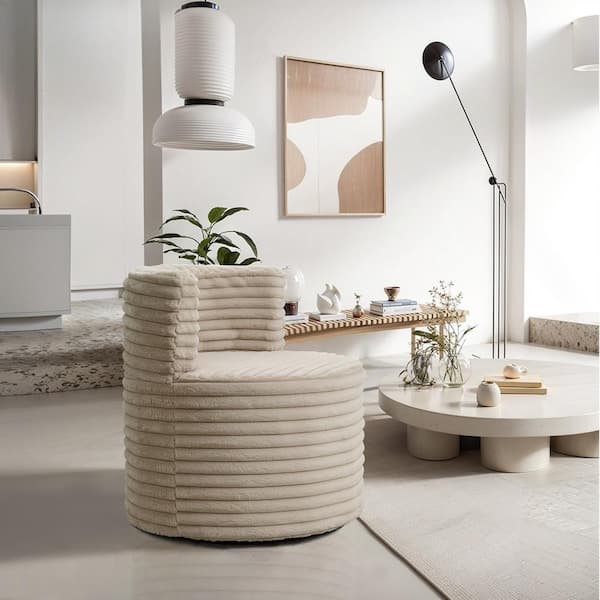 Modern Light Brown Upholstered Swivel Barrel Occasional Chair