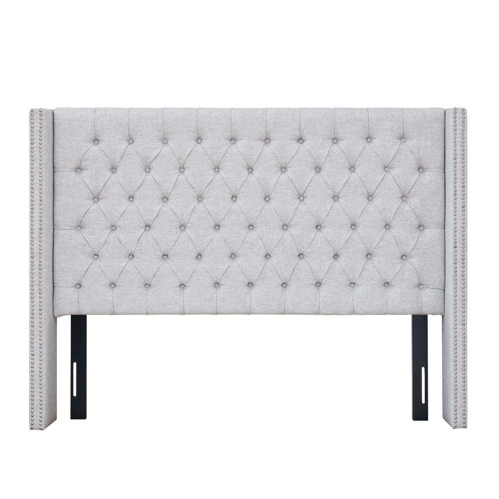 Gray Tufted Upholstered Wingback Queen Headboard