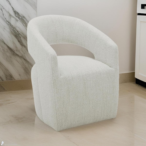 Benjara Cream Fabric Armchair with Curved Cutout Backrest