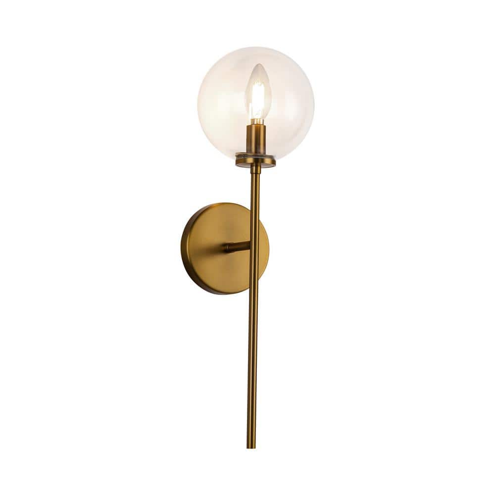 Cassia Aged Brass and Clear Glass Dimmable Wall Sconce