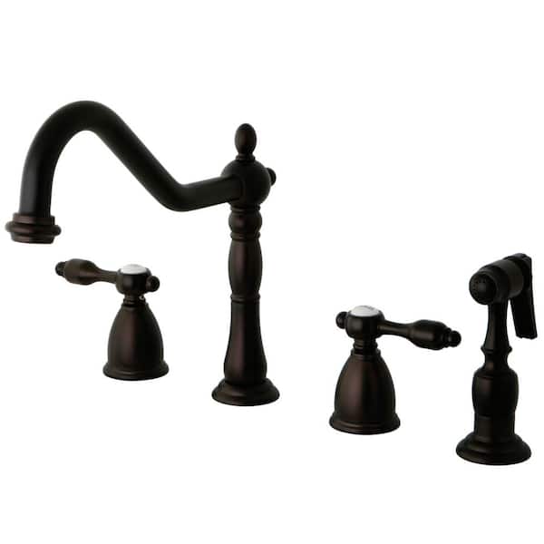 Kingston Brass Tudor 2-Handle Standard Kitchen Faucet with Side Sprayer in Oil Rubbed Bronze