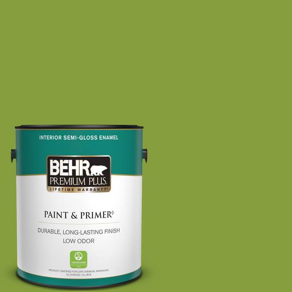 BEHR PREMIUM PLUS 1 gal. #T14-18 New Shoot Semi-Gloss Enamel Low Odor Interior Paint & Primer