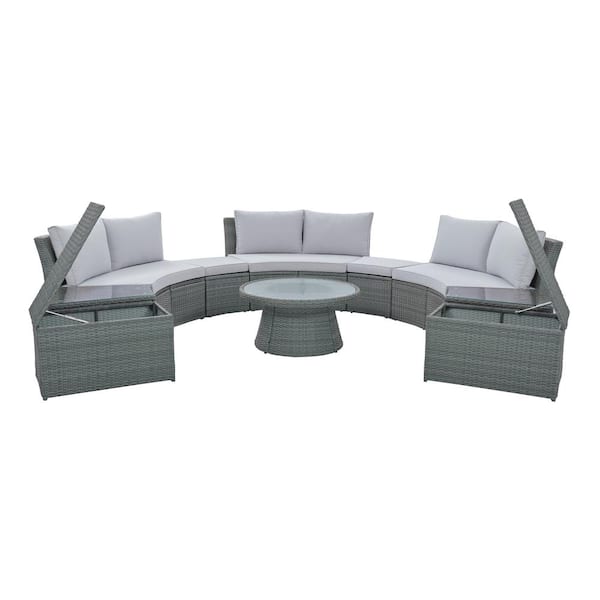 Unbranded 10-Piece Wicker Outdoor Half Round Sofa Sectional Set with Gray Cushions