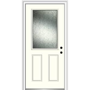 Rain Glass 32 in. x 80 in. Left-Hand Inswing 1/2 Lite 2-Panel Painted Alabaster Prehung Front Door on 6-9/16 in. Frame