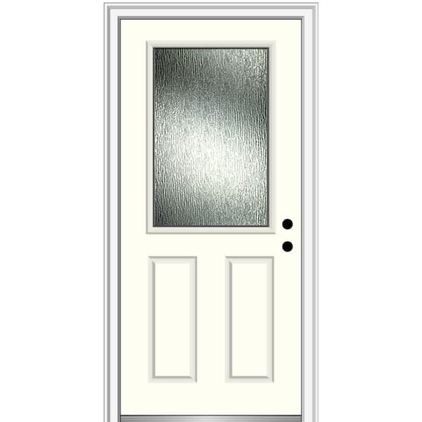 MMI DOOR Rain Glass 32 in. x 80 in. Left-Hand Inswing 1/2 Lite 2-Panel Painted Alabaster Prehung Front Door on 6-9/16 in. Frame
