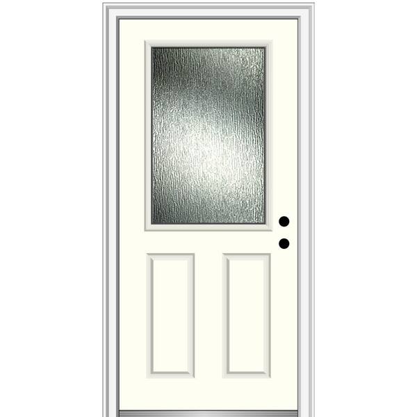 MMI Door 34 in. x 80 in. Left-Hand/Inswing Rain Glass Alabaster Fiberglass Prehung Front Door on 4-9/16 in. Frame