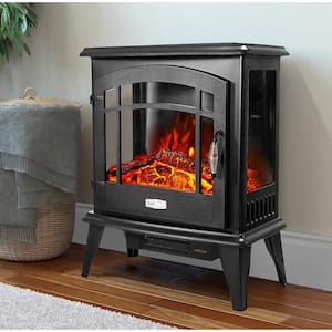 20 in. 1500-Watt Freestanding Compact Electric Infrared Quartz Fireplace Heater w/3-Sided Glass Panels in Vintage Black