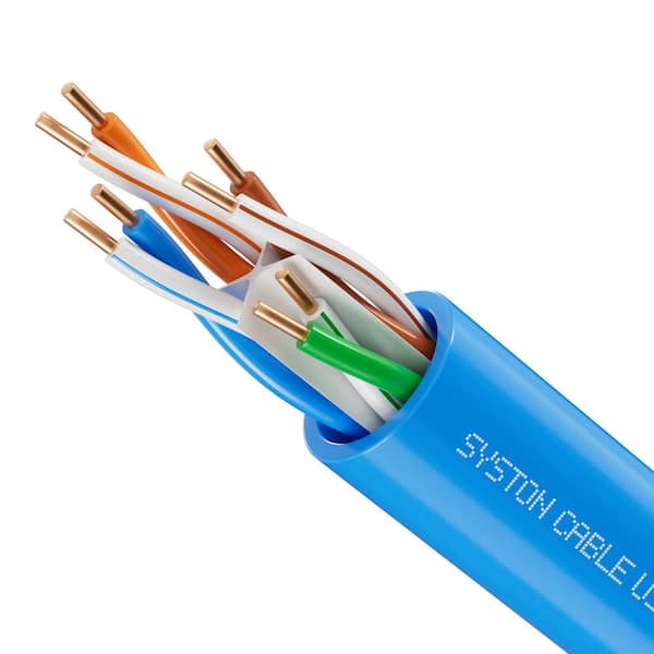 Syston Cable Technology 100 ft. Blue 23/4 Solid Copper Cat6A Plus CMP (Plenum) Bulk Data Cable