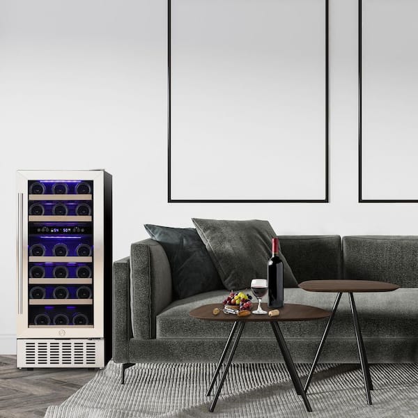 15 in. Dual Zone 28 Wine Bottles and 66 Can Beverage and Wine Cooler in Stainless Steel Silver