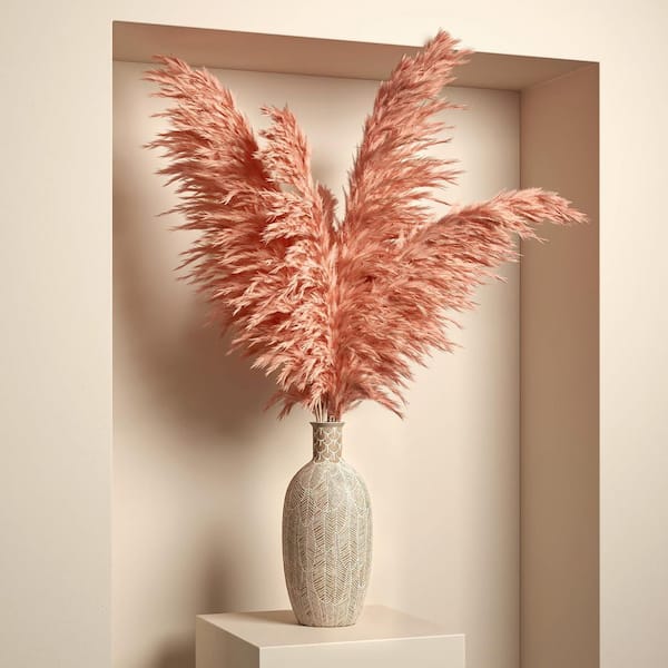Unbranded 1.97 in. Orange Artificial Plant Tall Pampas Grass 10-Pieces  Fluffy Dried Flowers Boho Decor for Floor Vase 59B1124C1645