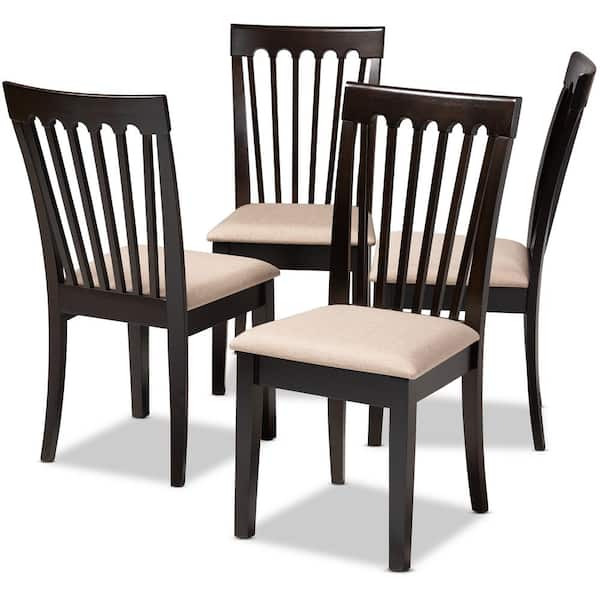 Baxton Studio Minette Sand Brown and Espresso Fabric Dining Chair (Set of 4)