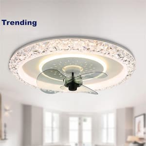20 in. LED Indoor White Glam Crystal Low Profile Ceiling Fan with Light, 6- Speed Flush Mount Ceiling Fan with Remote