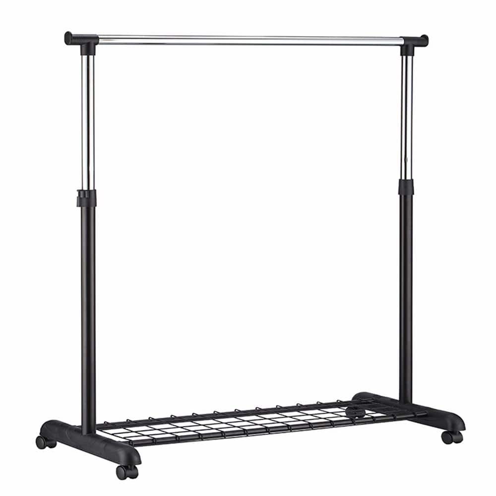 68 in. Silver Chrome/Black Garment Rack with Wheels - thumbnail 2