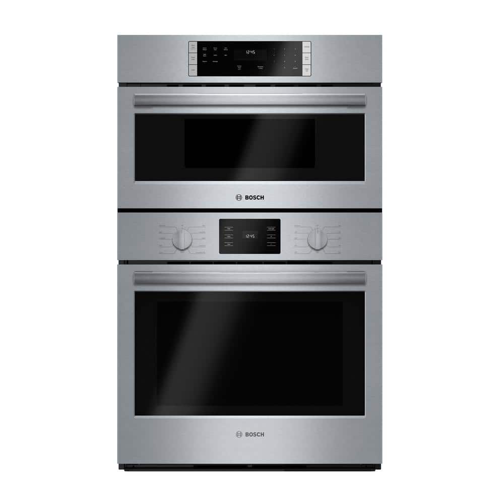 Bosch 500 Series 30 in. Electric Convection Wall Oven & Built-In Microwave Combo in Stainless Steel w/ Self-Cleaning & Broiler, Silver