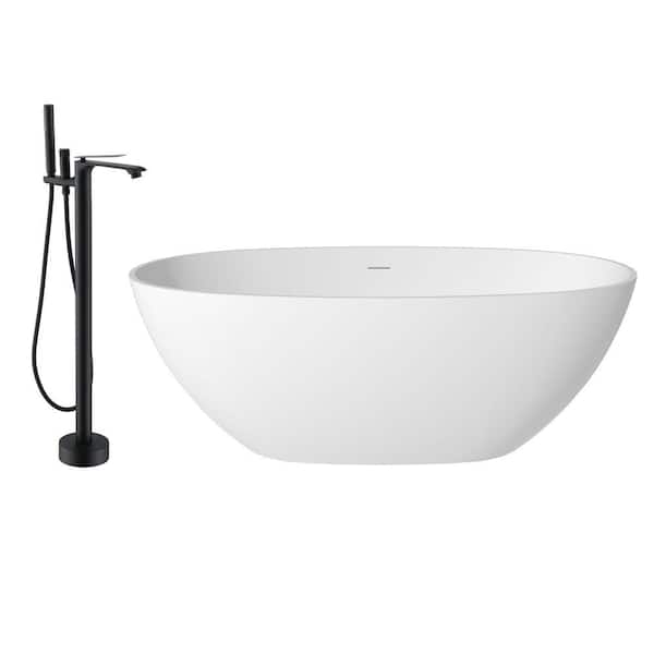 CASAINC 63.39 in. x 29.53 in. Soaking Flatbottom Non-Whirlpool Bathtub with Center Drain and Shower Faucet in Matte White